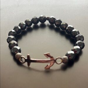 Slate grey Beaded Bracelet with Anchor Charm